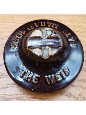 Antique Stoneware Crock Lid THE WEIR Patent 1892 Brown Glaze Replacement